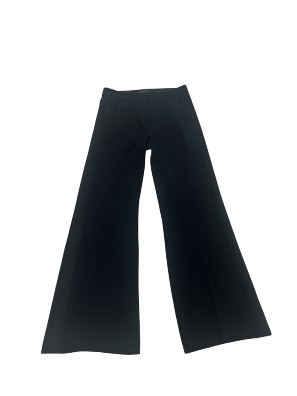 Kobi Halperin Black Wide Leg Trousers tuxedo satin leg inlay flat front back 10